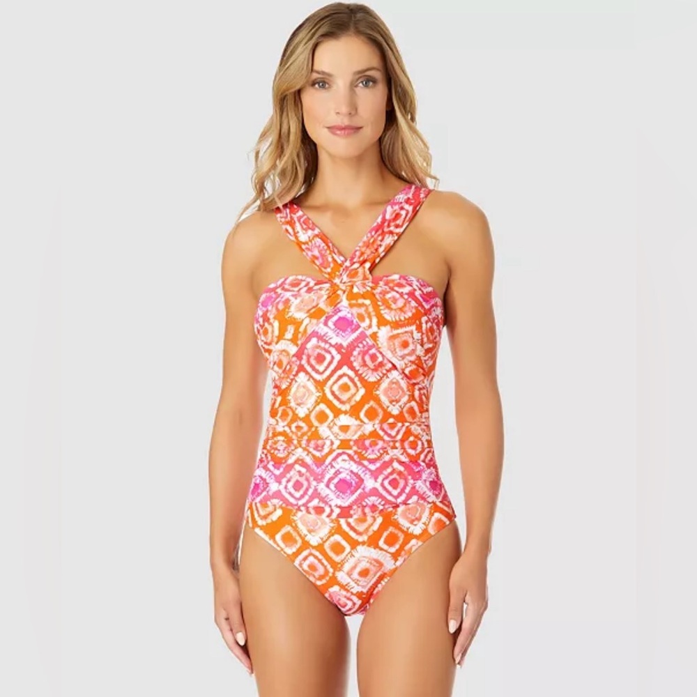 Anne Cole Tie-Dye Twist Front One Piece - Picture 1 of 7
